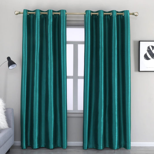 Teal Faux Silk Blackout Curtains,Fully Lined Solid Color Window Treatment Drapes