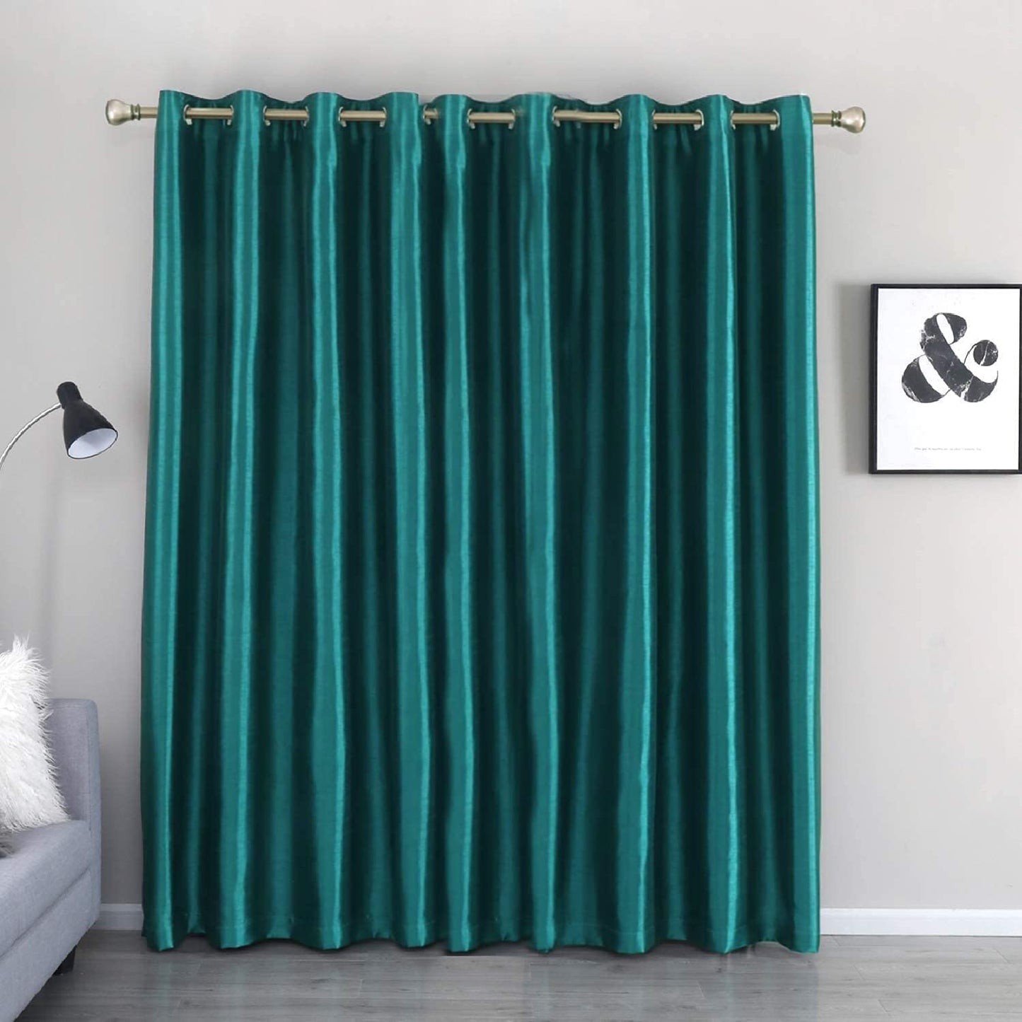 Teal Faux Silk Blackout Curtains,Fully Lined Solid Color Window Treatment Drapes