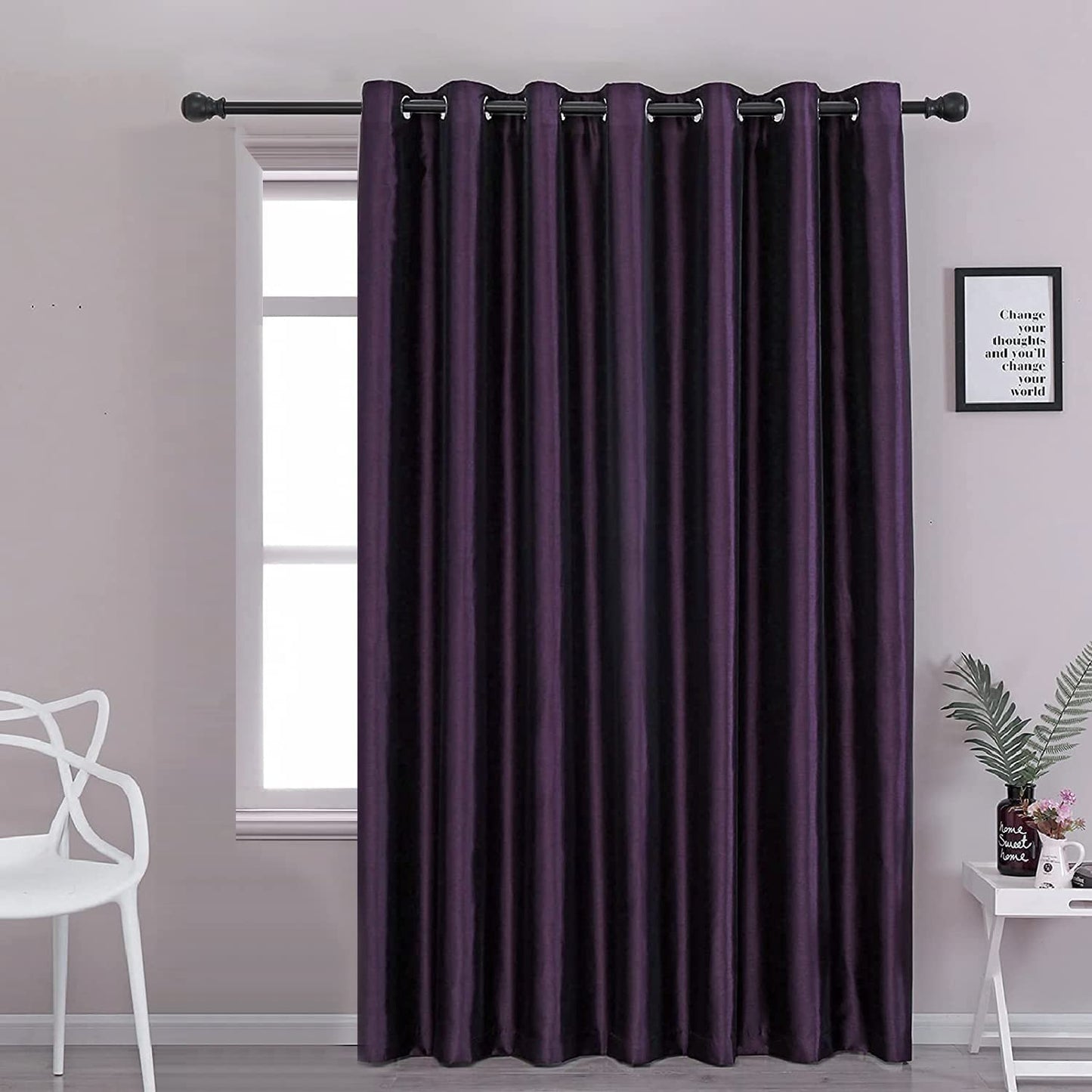 Purple Faux Silk Blackout Curtains,Fully Lined Solid Color Window Treatment Drapes