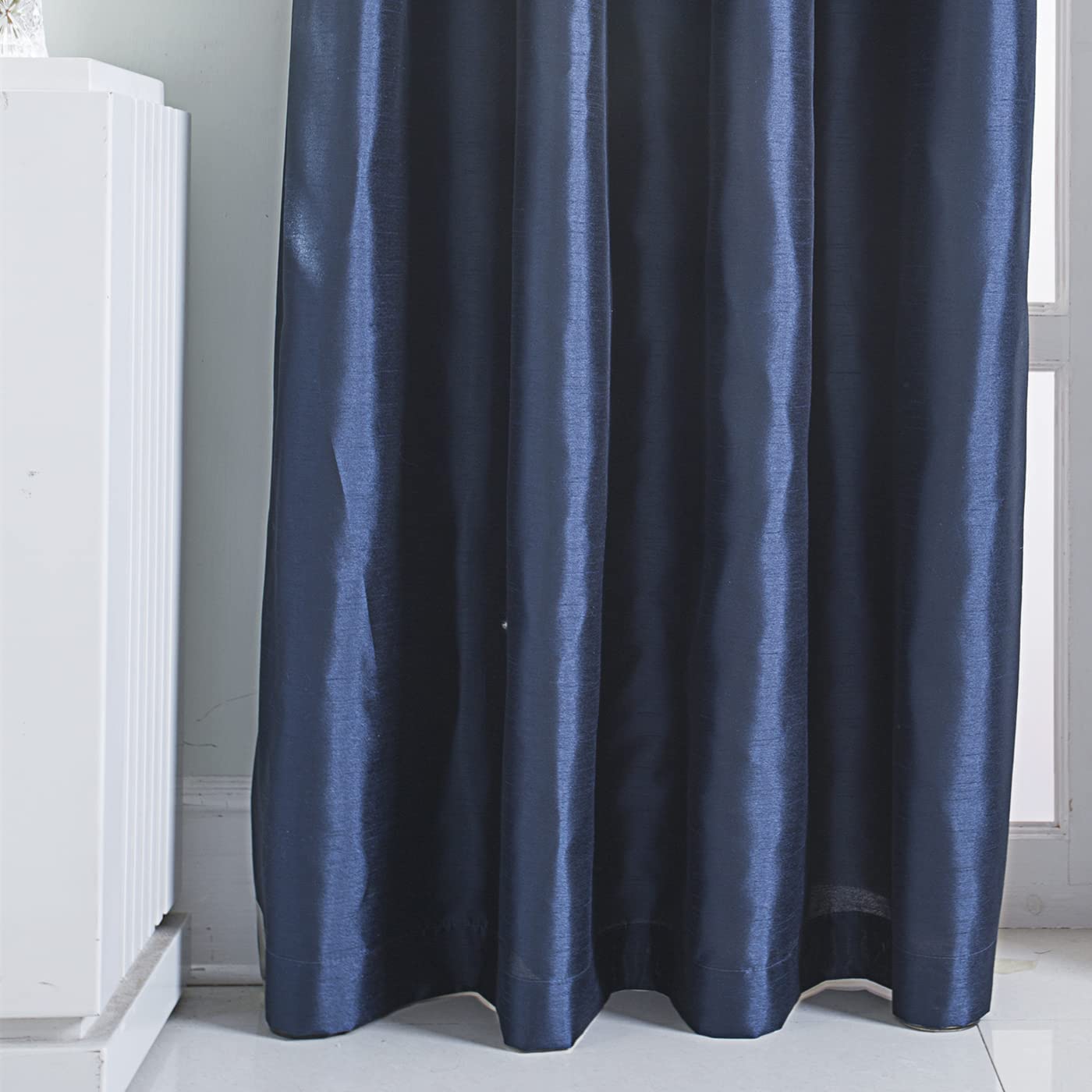 Navy Faux Silk Blackout Curtains,Fully Lined Solid Color Window Treatment Drapes