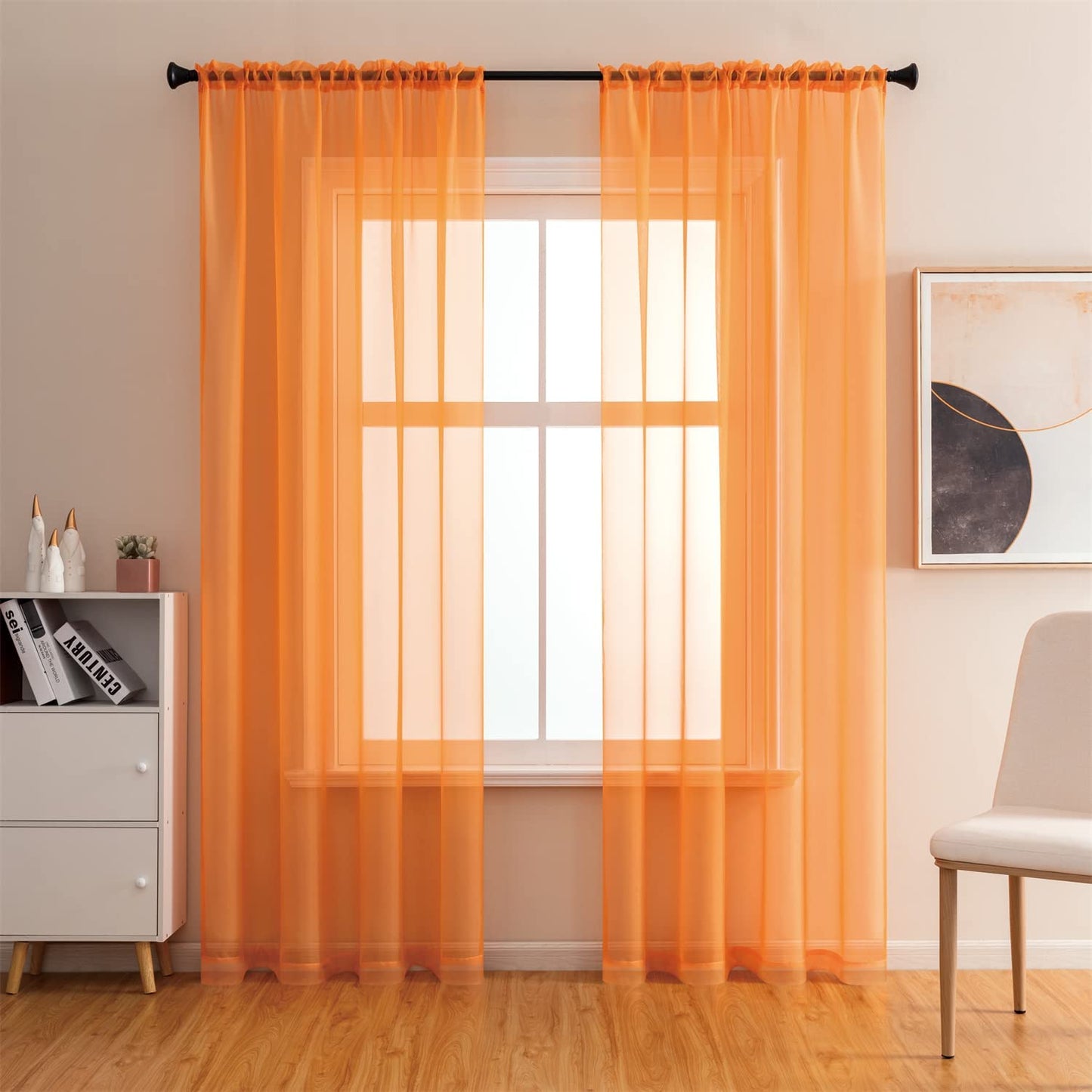 Rod Pocket Solid Sheer Voile Curtain, Sunlight Filtering Protect Privacy Sheer for Bedroom Patio Door Set of 2 Panels