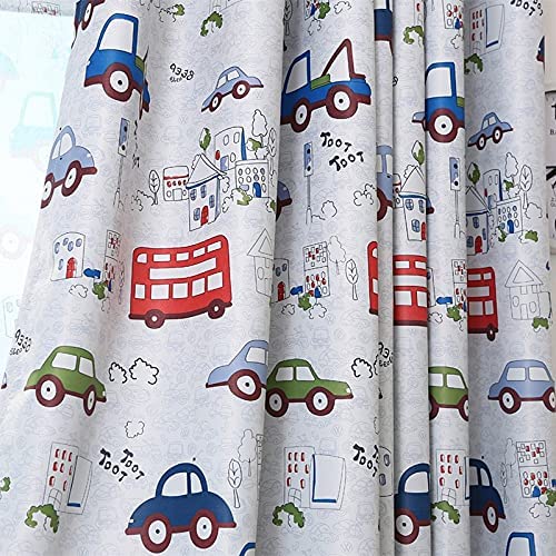Cartoon Car and Bus Room Darkening Curtain Grommet Top Thermal Insulated Kids Curtains-2 Panels