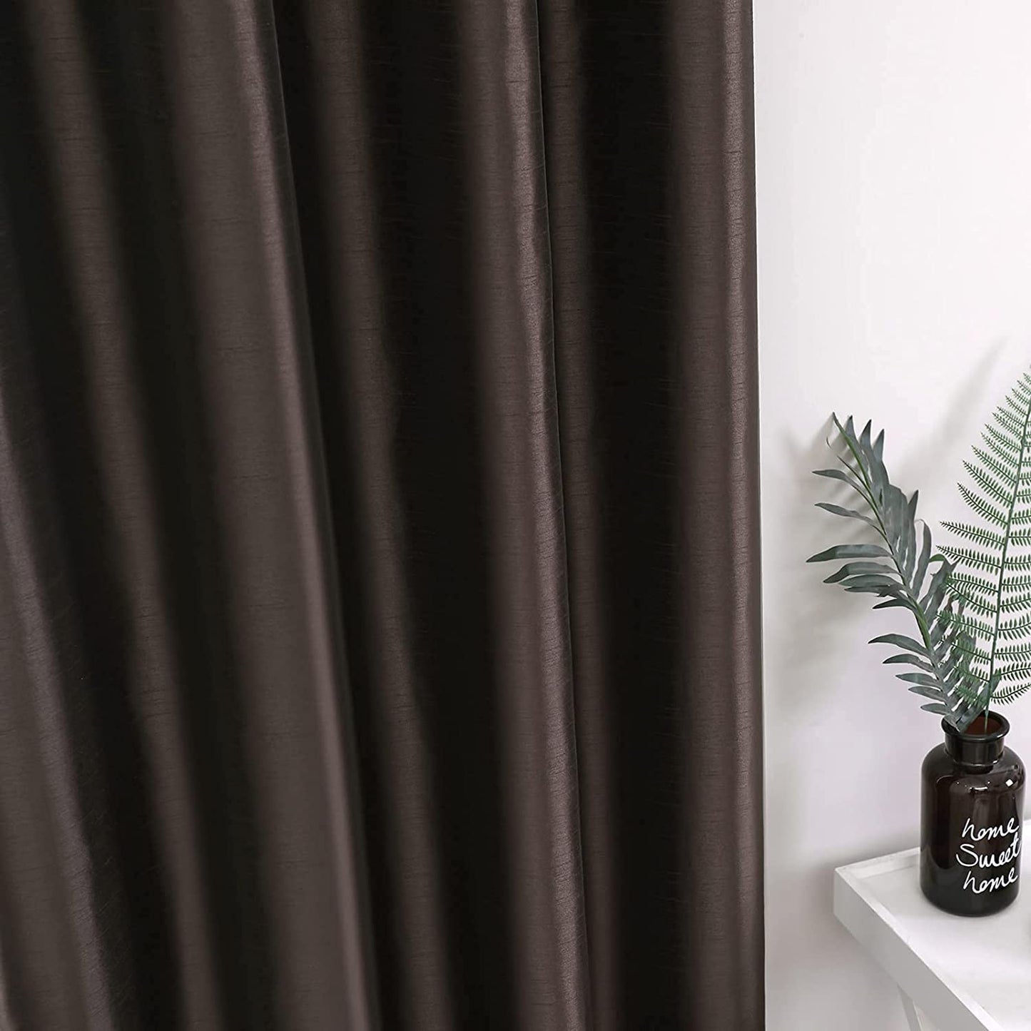 Coffee Faux Silk Blackout Curtains,Fully Lined Solid Color Window Treatment Drapes