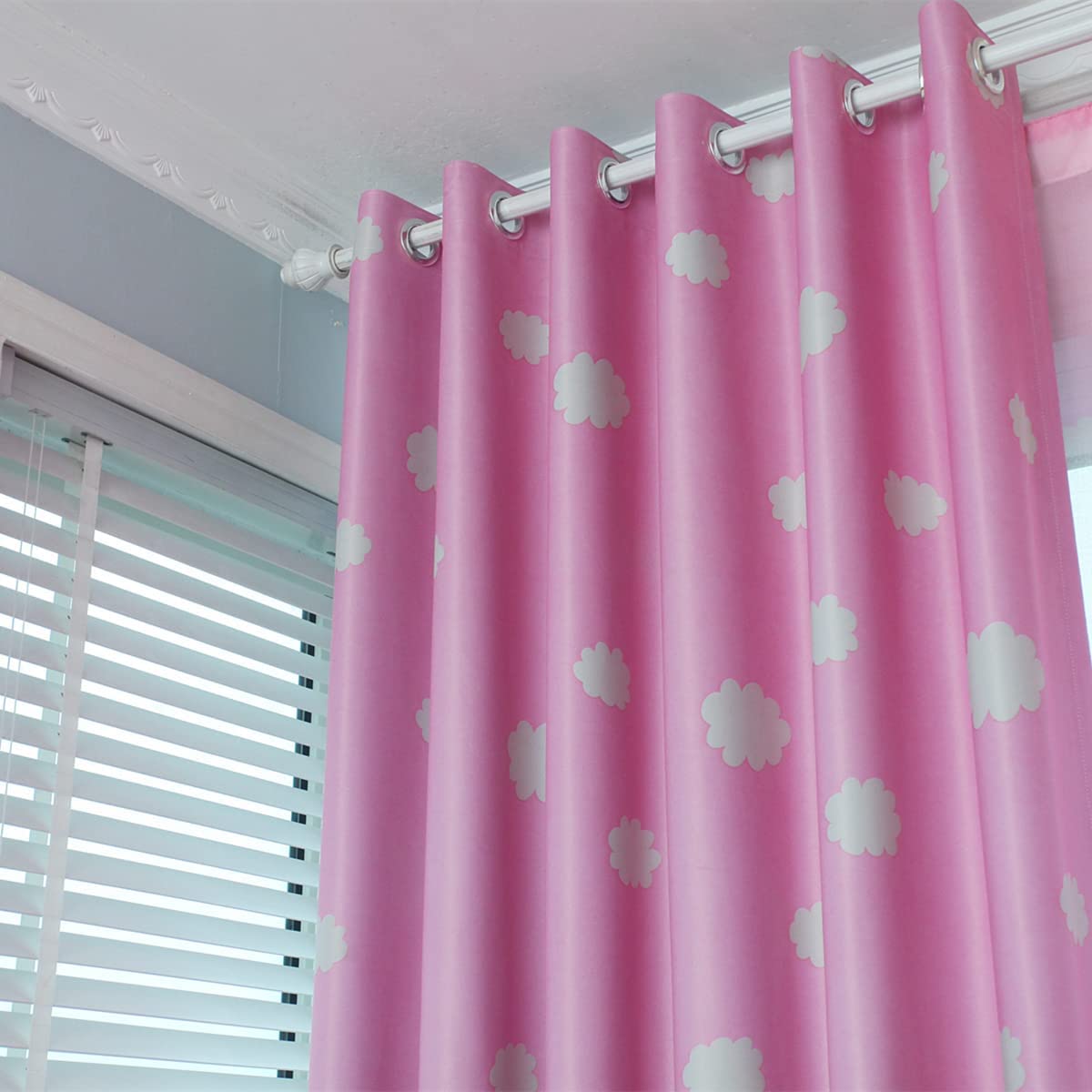 Cute Cloud Pattern Curtain Thermal Insulated Room Darkening Grommet Top,Set of 2