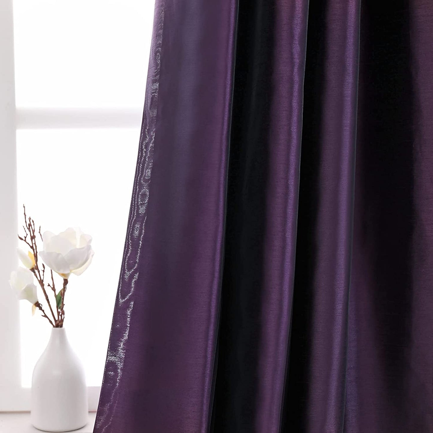 Purple Faux Silk Blackout Curtains,Fully Lined Solid Color Window Treatment Drapes