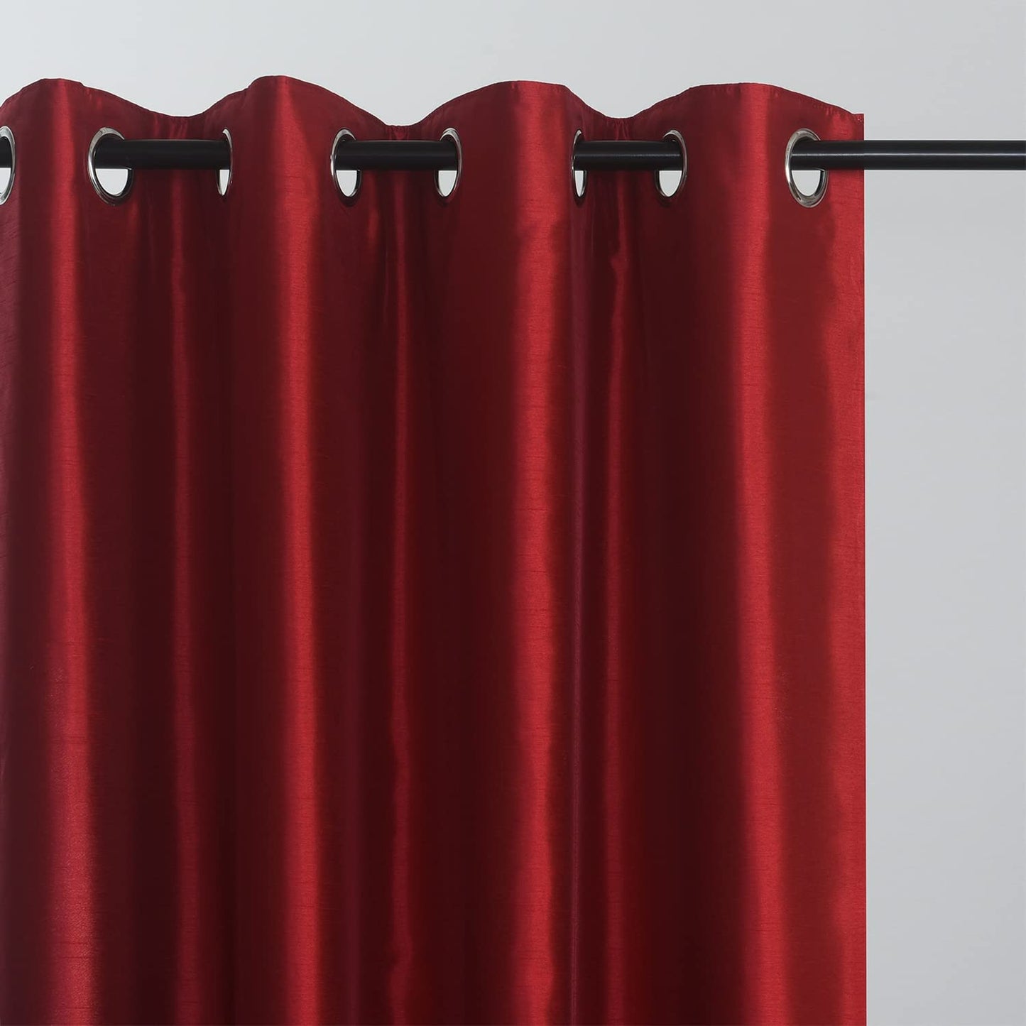 Christmas Red Faux Silk Room-Darkening Blackout Curtains with Beige Liner(Sold By Pair)