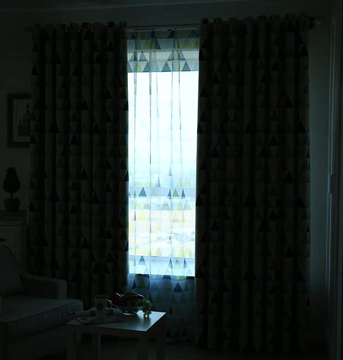 Triangular Grid Limit Green Blackout Curtain Grommet Top Room Darkening Single Panel