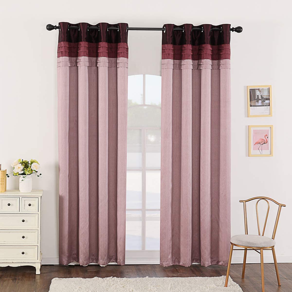 Blackout Curtains for Bedroom Stitching Luxury Faux Silk Curtain with Darkening Liner