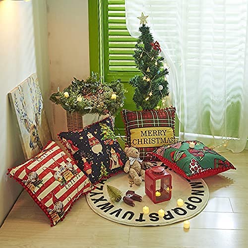 Christmas Pillow Covers with Pom Poms Soft Particles Short Velvet