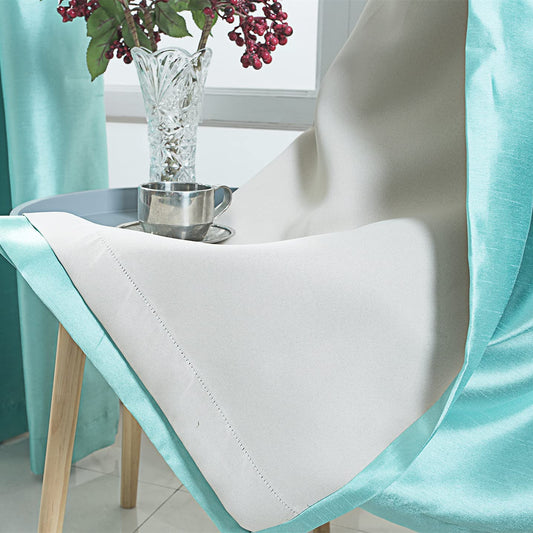 Aqua Blue Faux Silk Room-Darkening Blackout Curtains with Beige Liner(Sold By Pair)