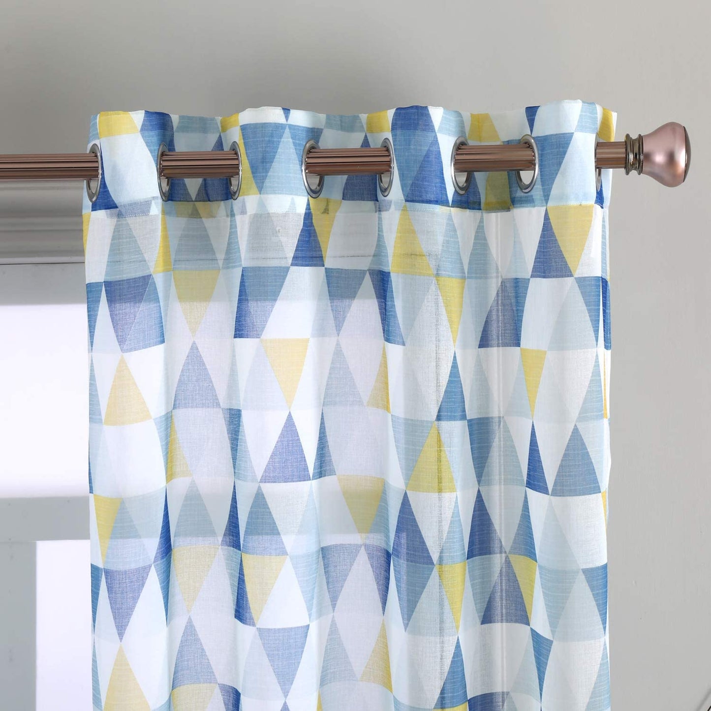 Blue pentagonal triangle curtains or match sheer,double panels