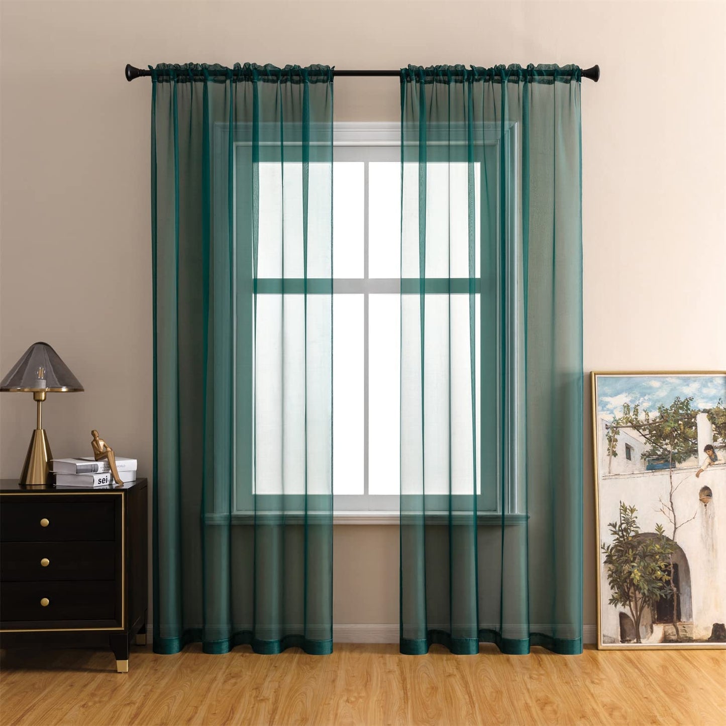 Rod Pocket Solid Sheer Voile Curtain, Sunlight Filtering Protect Privacy Sheer for Bedroom Patio Door Set of 2 Panels