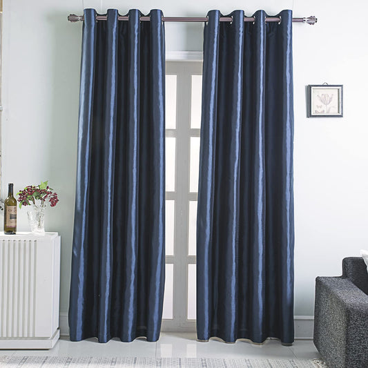 Navy Faux Silk Blackout Curtains,Fully Lined Solid Color Window Treatment Drapes