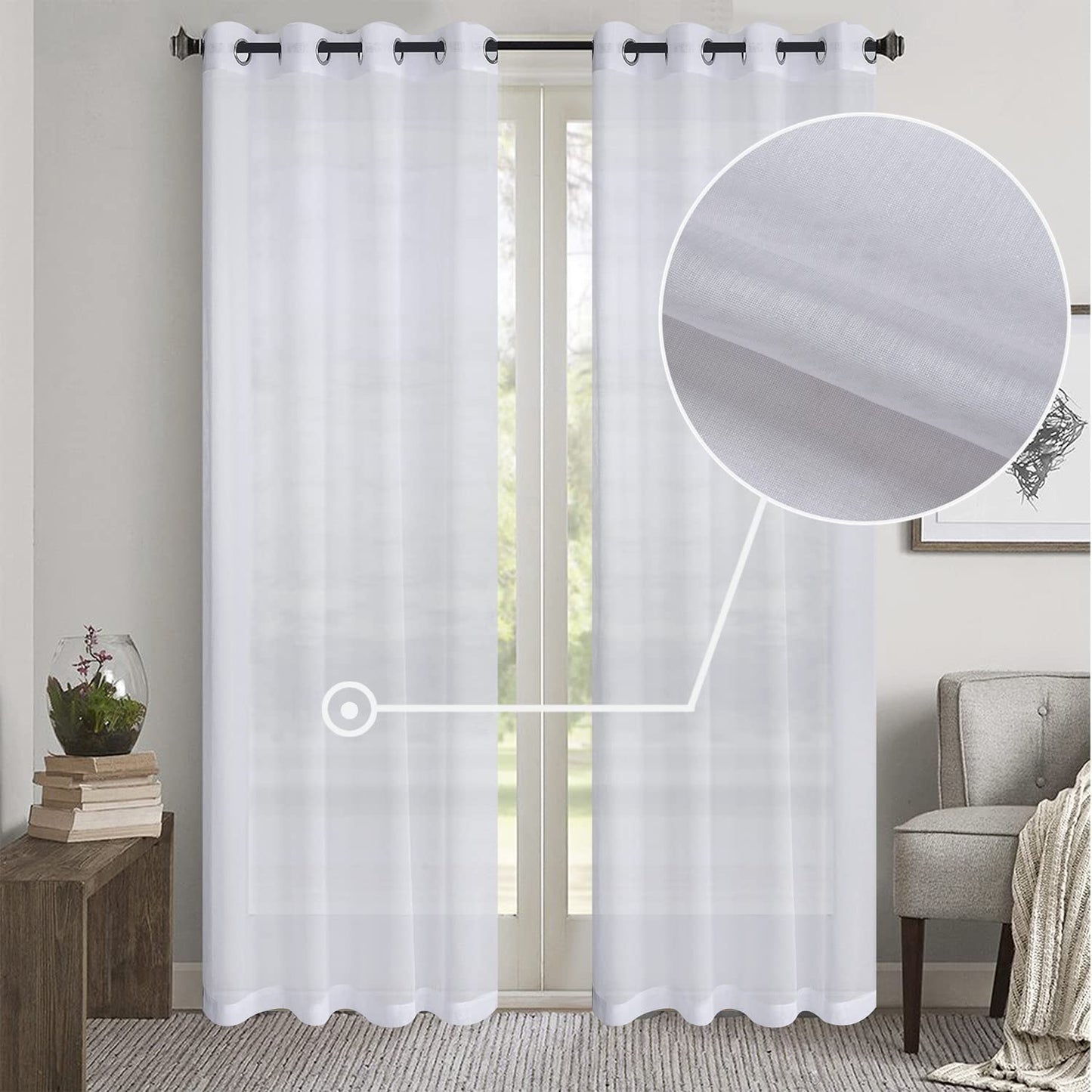 Semi Sheer Solid Voile Curtain Sunlight Filtering Protect Privacy Grommet Ring Top