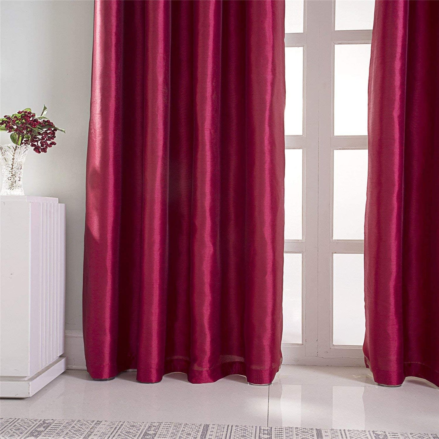 Burgundy Faux Silk Room-Darkening Blackout Curtains with Beige Liner(Sold By Pair)