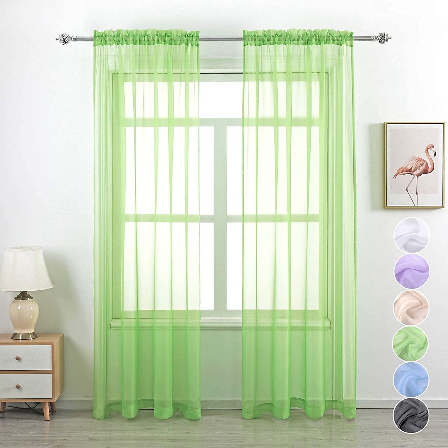 Rod Pocket Sheer Voile Curtain, Sunlight Filtering Protect Privacy Sheer for Bedroom Patio Door Set of 2 Panels