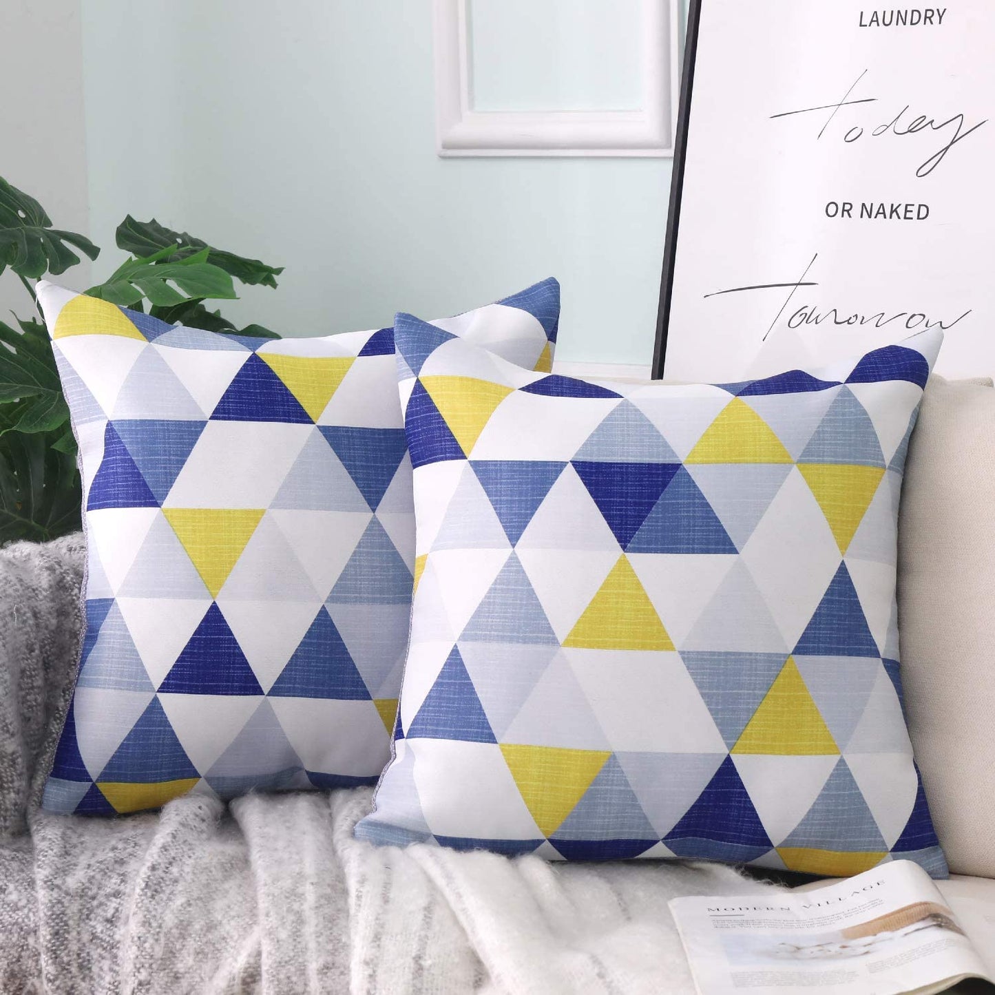 Pillow Covers Set of 2, Decorative Colorful Triangle Pattern