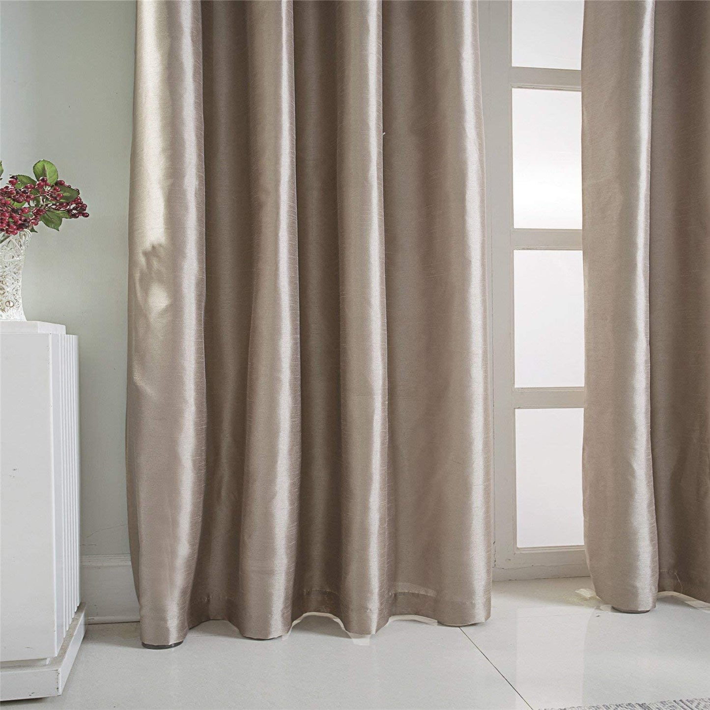 Gold Brown Faux Silk Room-Darkening Blackout Curtains with Beige Liner(Sold By Pair)