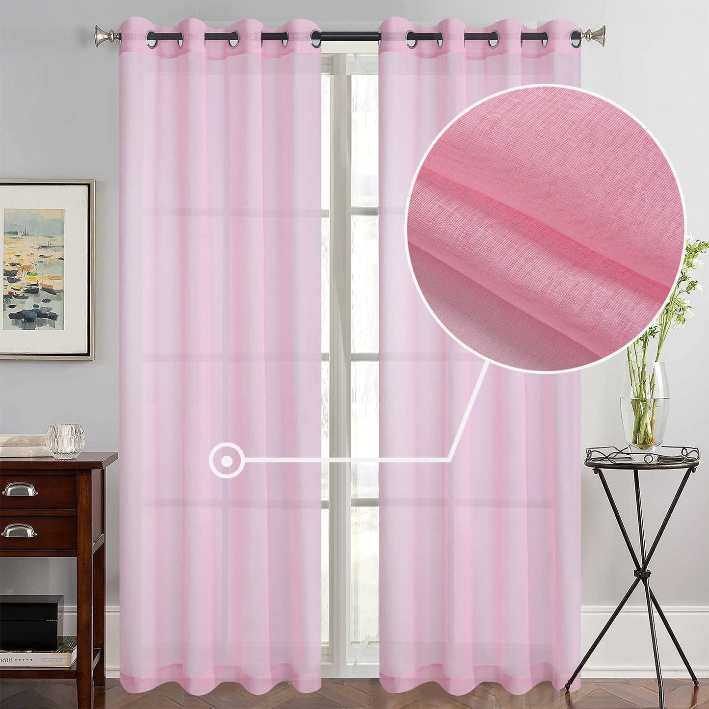 Semi Sheer Solid Voile Curtain Sunlight Filtering Protect Privacy Grommet Ring Top