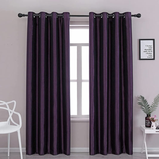 Purple Faux Silk Blackout Curtains,Fully Lined Solid Color Window Treatment Drapes