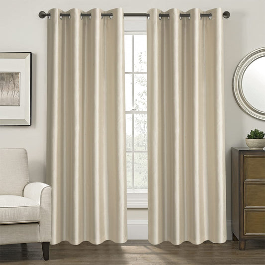 Light Gold Faux Silk Room-Darkening Blackout Curtains with Beige Liner(Sold By Pair)