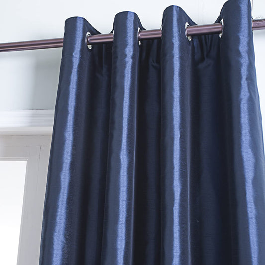 Navy Faux Silk Blackout Curtains,Fully Lined Solid Color Window Treatment Drapes