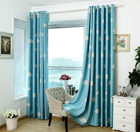 Cute Cloud Pattern Curtain Thermal Insulated Room Darkening Grommet Top,Set of 2