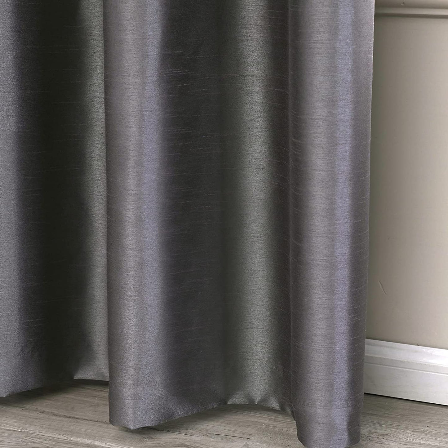 Grey Faux Silk Blackout Curtains,Fully Lined Solid Color Window Treatment Drapes