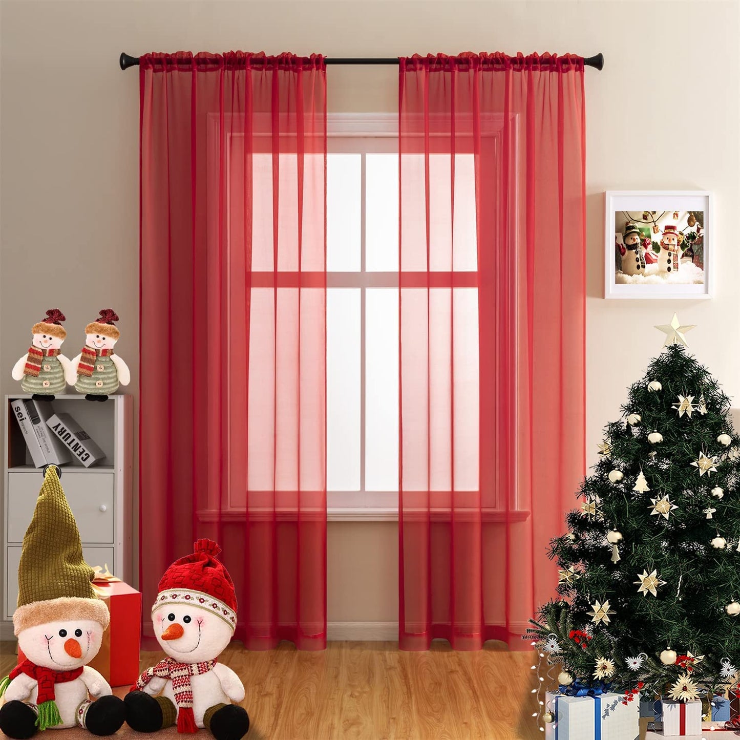 Rod Pocket Solid Sheer Voile Curtain, Sunlight Filtering Protect Privacy Sheer for Bedroom Patio Door Set of 2 Panels