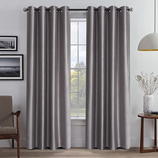 Warm Grey Faux Silk Blackout Curtains,Fully Beige Lined Solid Color Window Treatment Drapes(Sold By Pair)