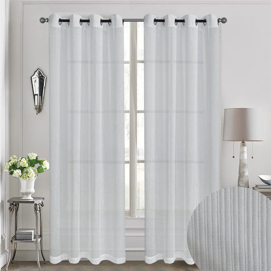 White Stripe Sheer Voile Window Curtain Sunlight Filtering  Grommet Top 1 Panel