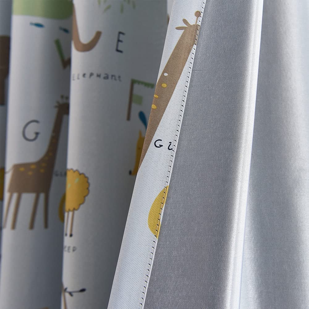 Kids Animal Print Room Darkening Curtain Grommet Top Thermal Insulated-2 Panels