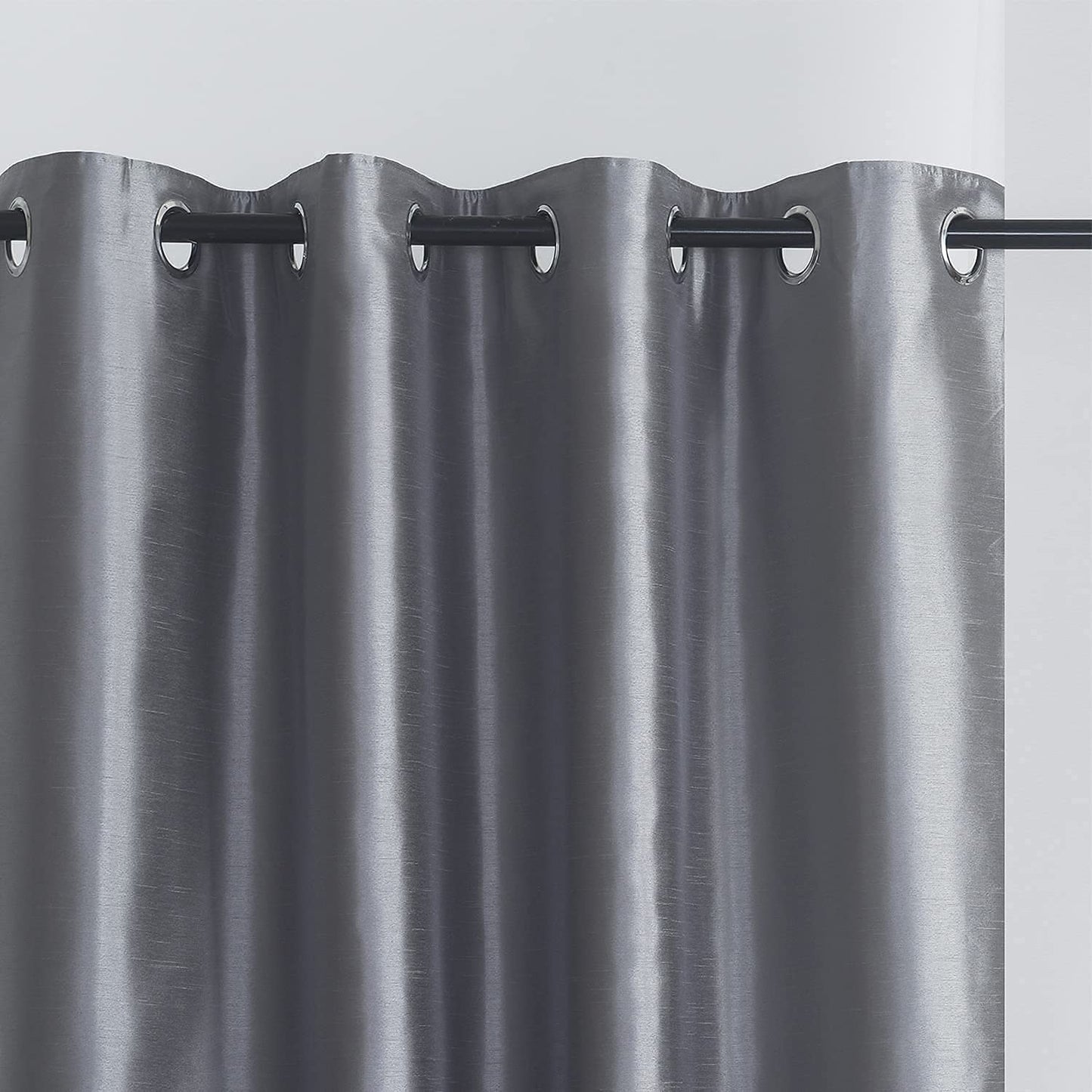 Sliver Grey Faux Silk Room-Darkening Blackout Curtains with Beige Liner(Sold By Pair)