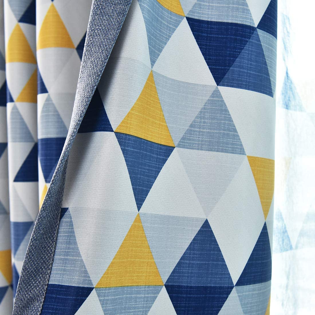 Blue pentagonal triangle curtains or match sheer,double panels