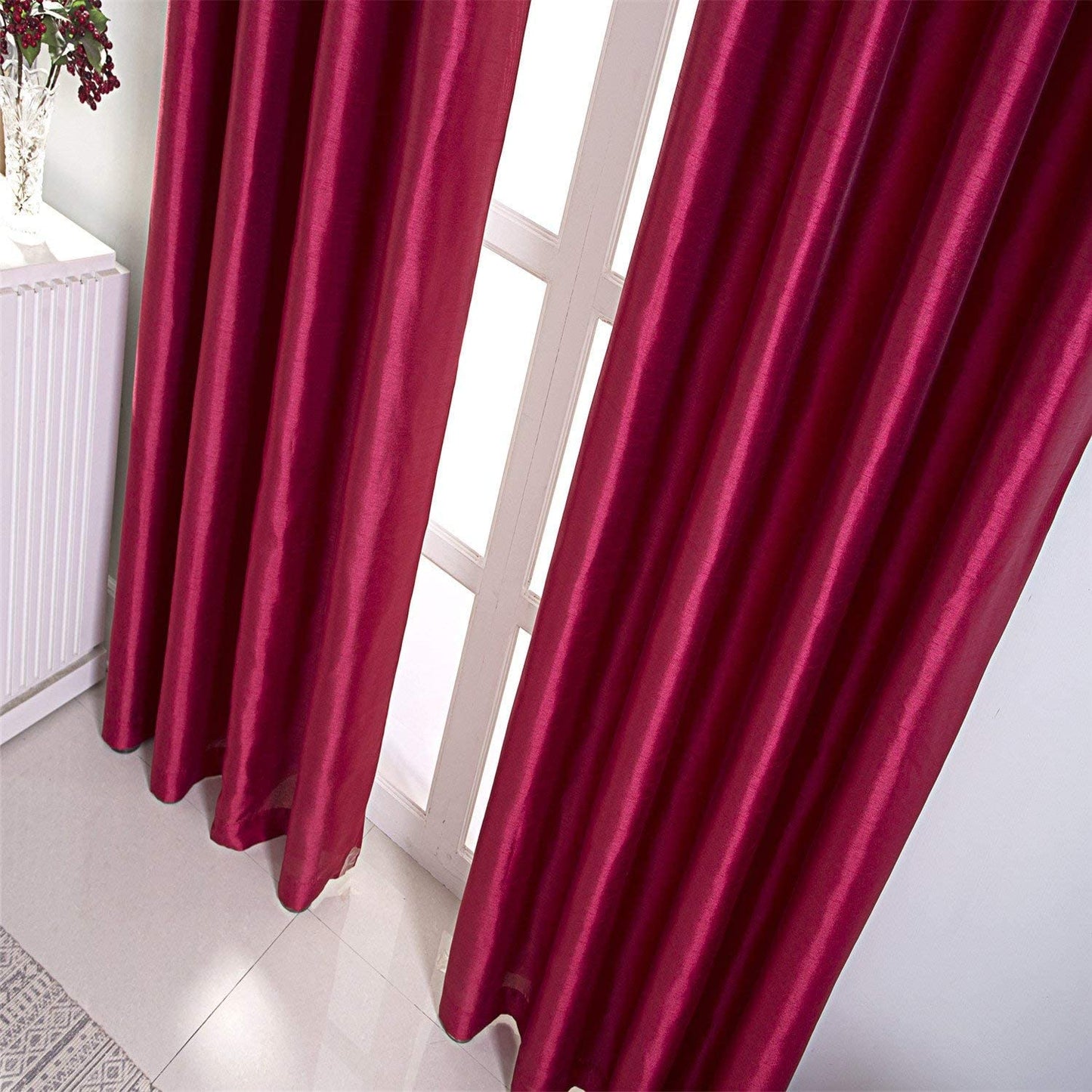 Burgundy Faux Silk Room-Darkening Blackout Curtains with Beige Liner(Sold By Pair)