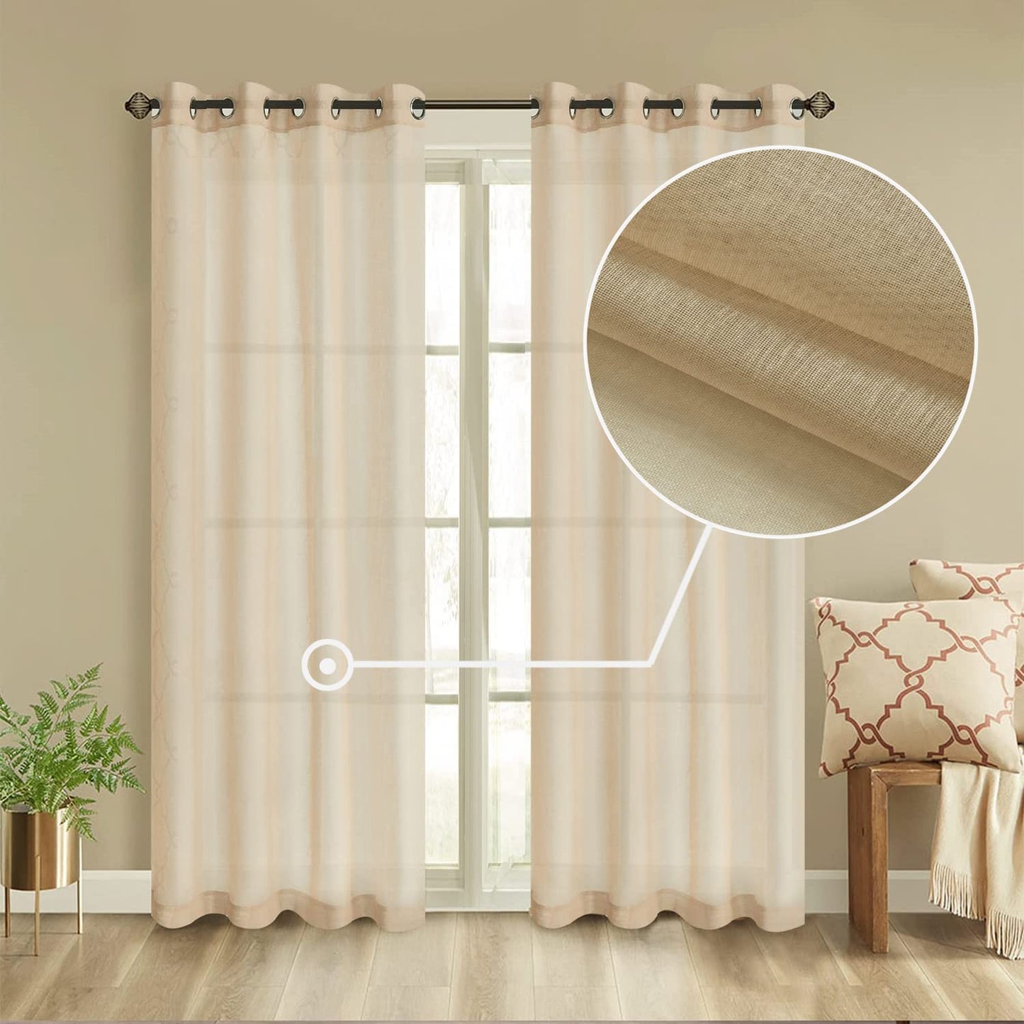 Semi Sheer Solid Voile Curtain Sunlight Filtering Protect Privacy Grommet Ring Top