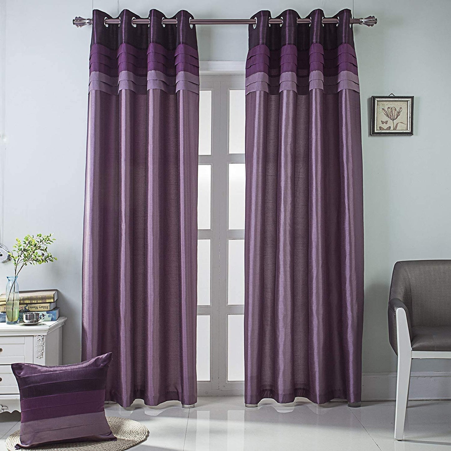 Blackout Curtains for Bedroom Stitching Luxury Faux Silk Curtain with Darkening Liner