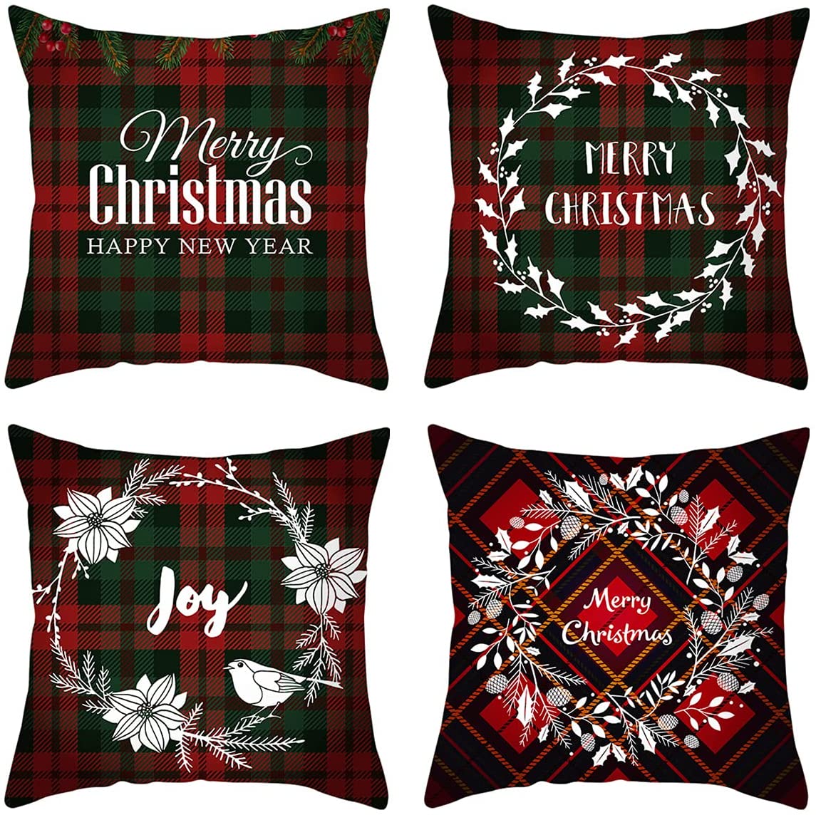 Holiday Decorations Pillow Covers Set of 4 for Sofa Couch Bed