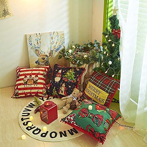 Christmas Pillow Covers with Pom Poms Soft Particles Short Velvet