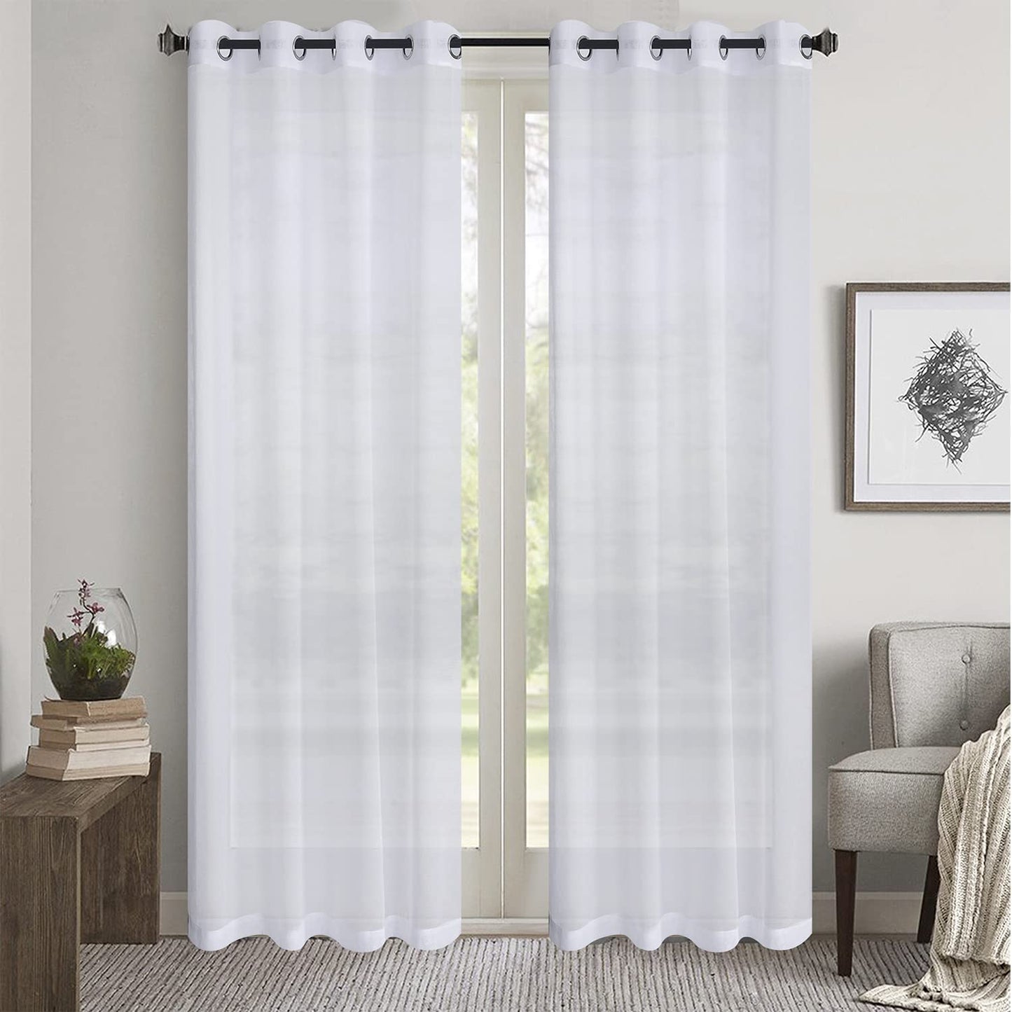 Semi Sheer Solid Voile Curtain for Living Room Bedroom Patio Door,Sunlight Filtering Protect Privacy