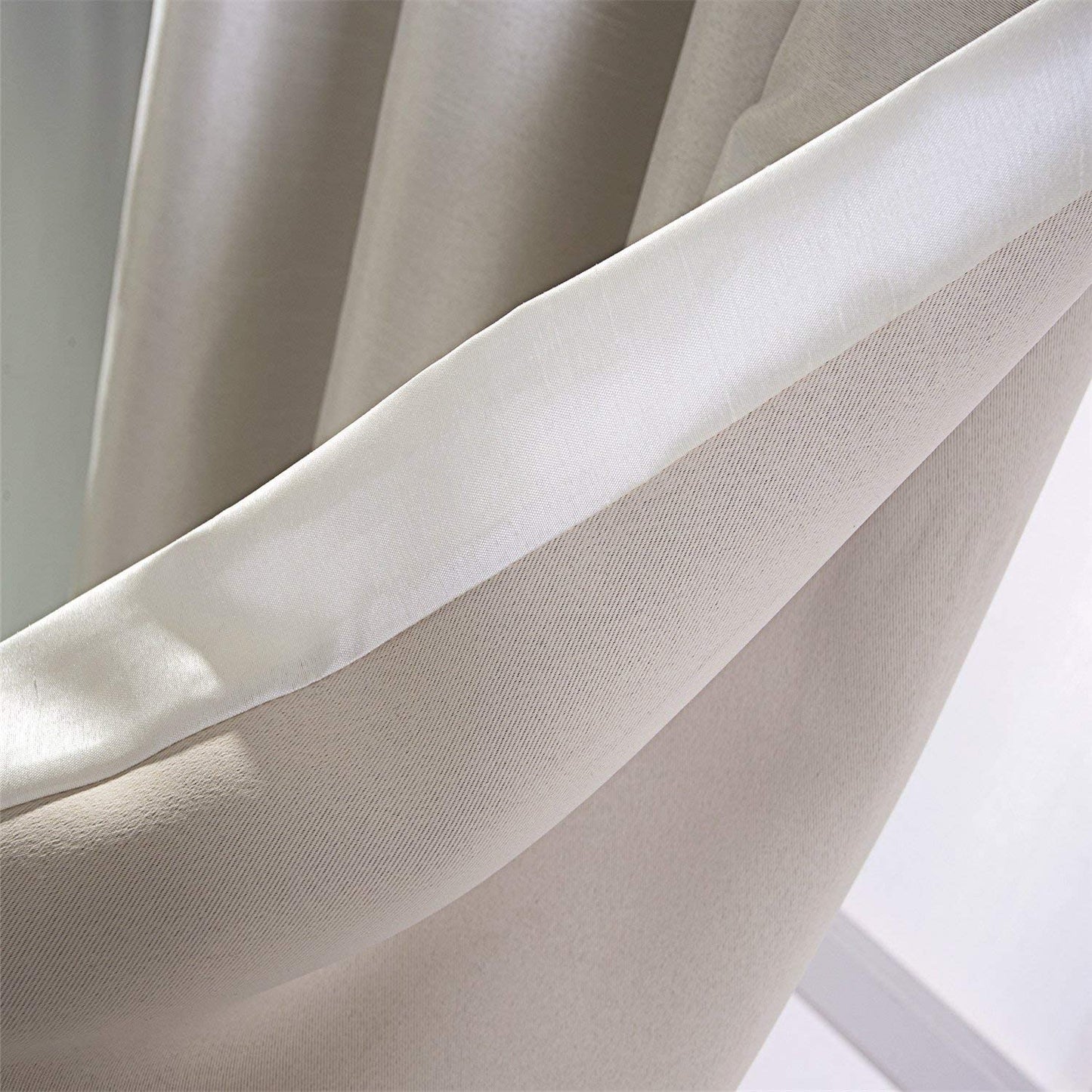 Beige Faux Silk Room-Darkening Blackout Curtains with Beige Liner(Sold By Pair)
