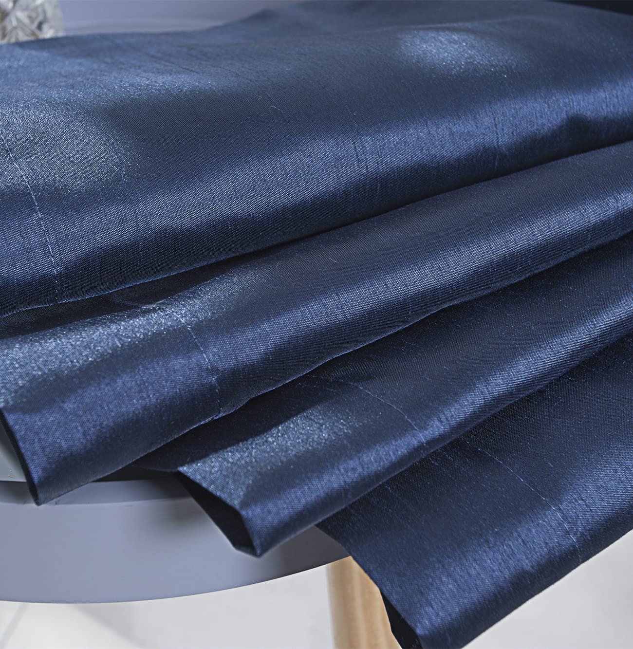 Navy Faux Silk Blackout Curtains,Fully Lined Solid Color Window Treatment Drapes