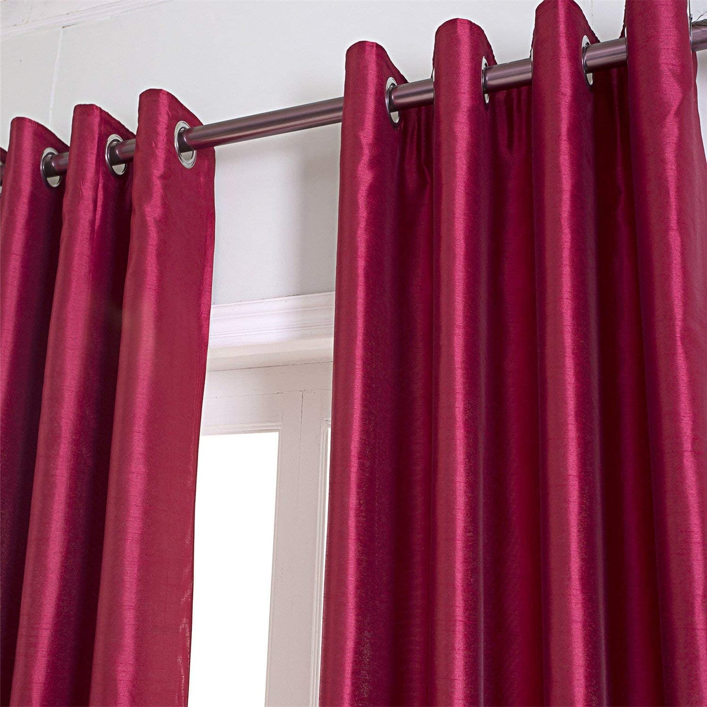 Burgundy Faux Silk Room-Darkening Blackout Curtains with Beige Liner(Sold By Pair)