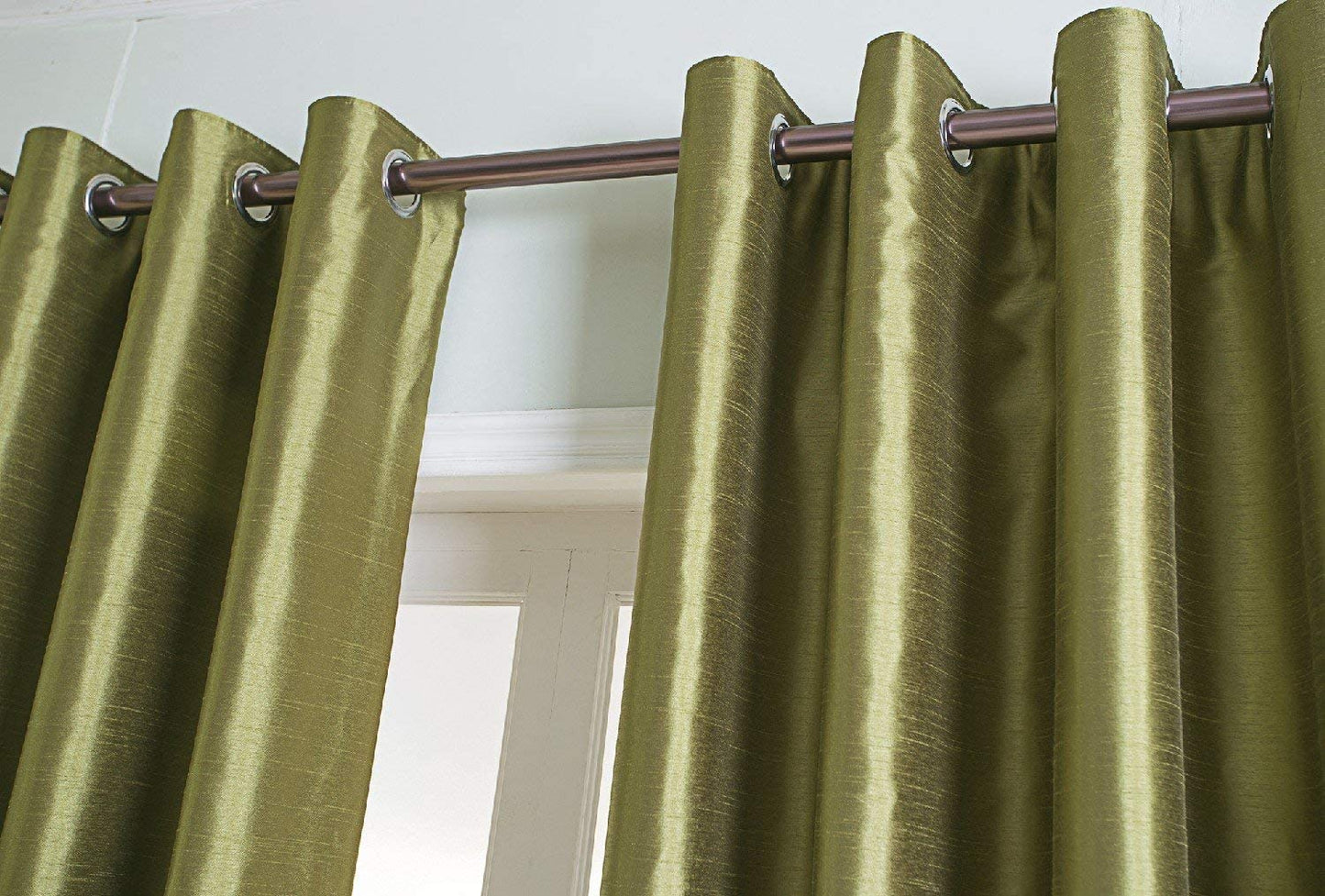 Green Faux Silk Room-Darkening Blackout Curtains with Beige Liner(Sold By Pair)