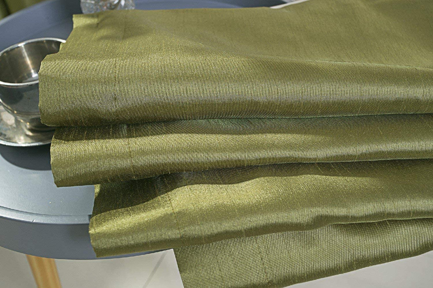 Green Faux Silk Room-Darkening Blackout Curtains with Beige Liner(Sold By Pair)