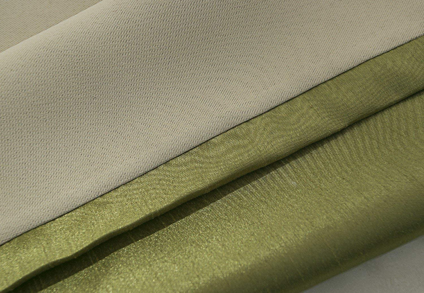 Green Faux Silk Room-Darkening Blackout Curtains with Beige Liner(Sold By Pair)