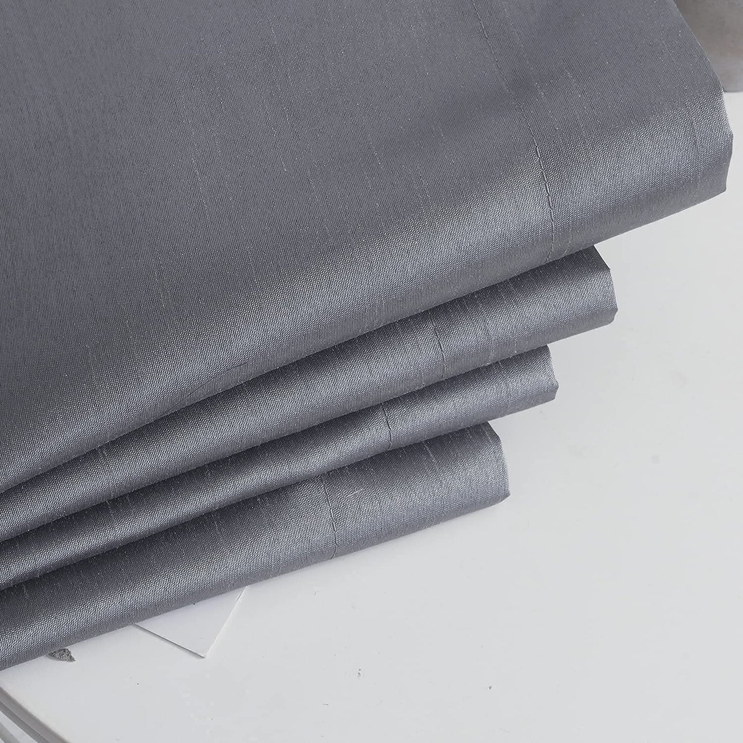 Sliver Grey Faux Silk Room-Darkening Blackout Curtains with Beige Liner(Sold By Pair)