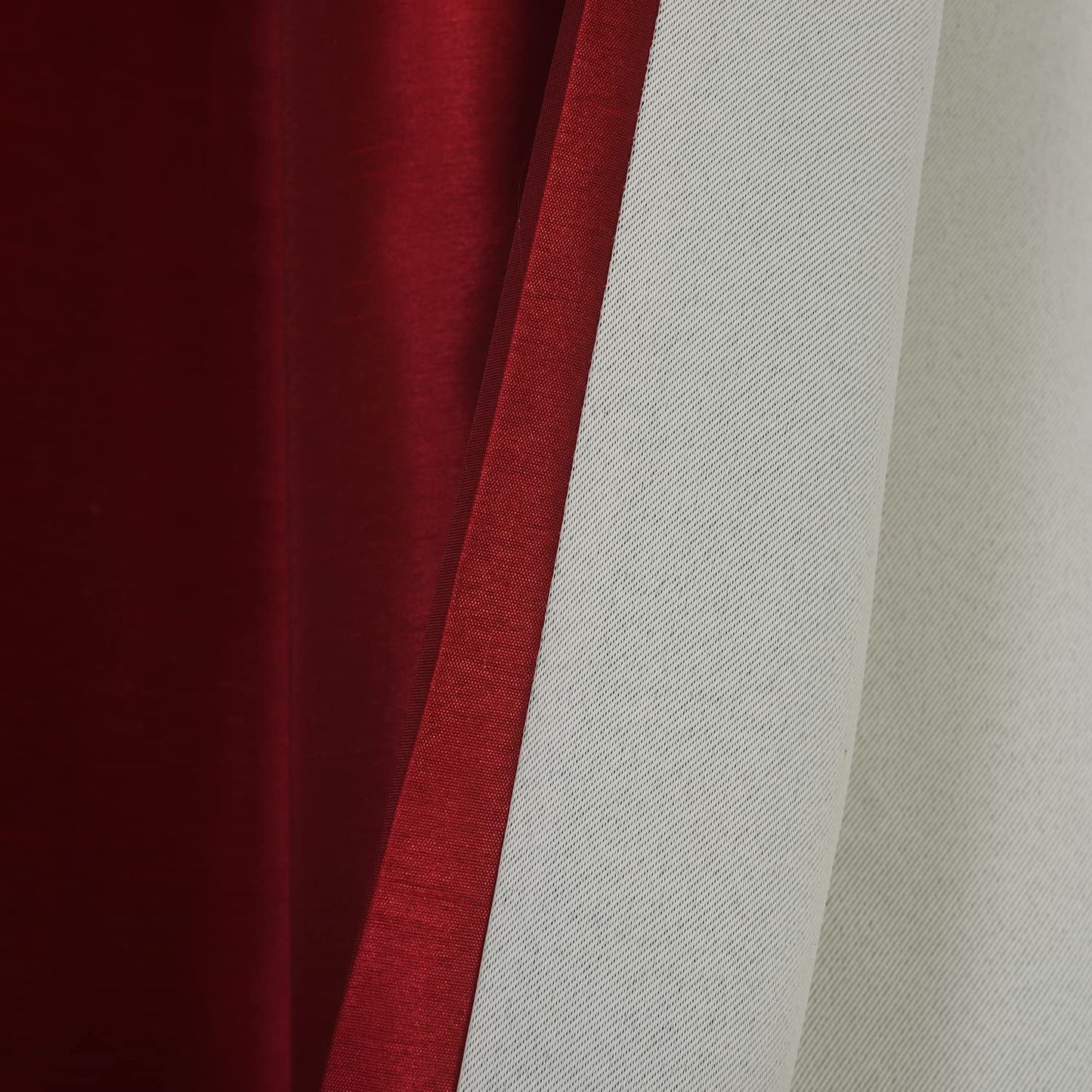 Christmas Red Faux Silk Room-Darkening Blackout Curtains with Beige Liner(Sold By Pair)