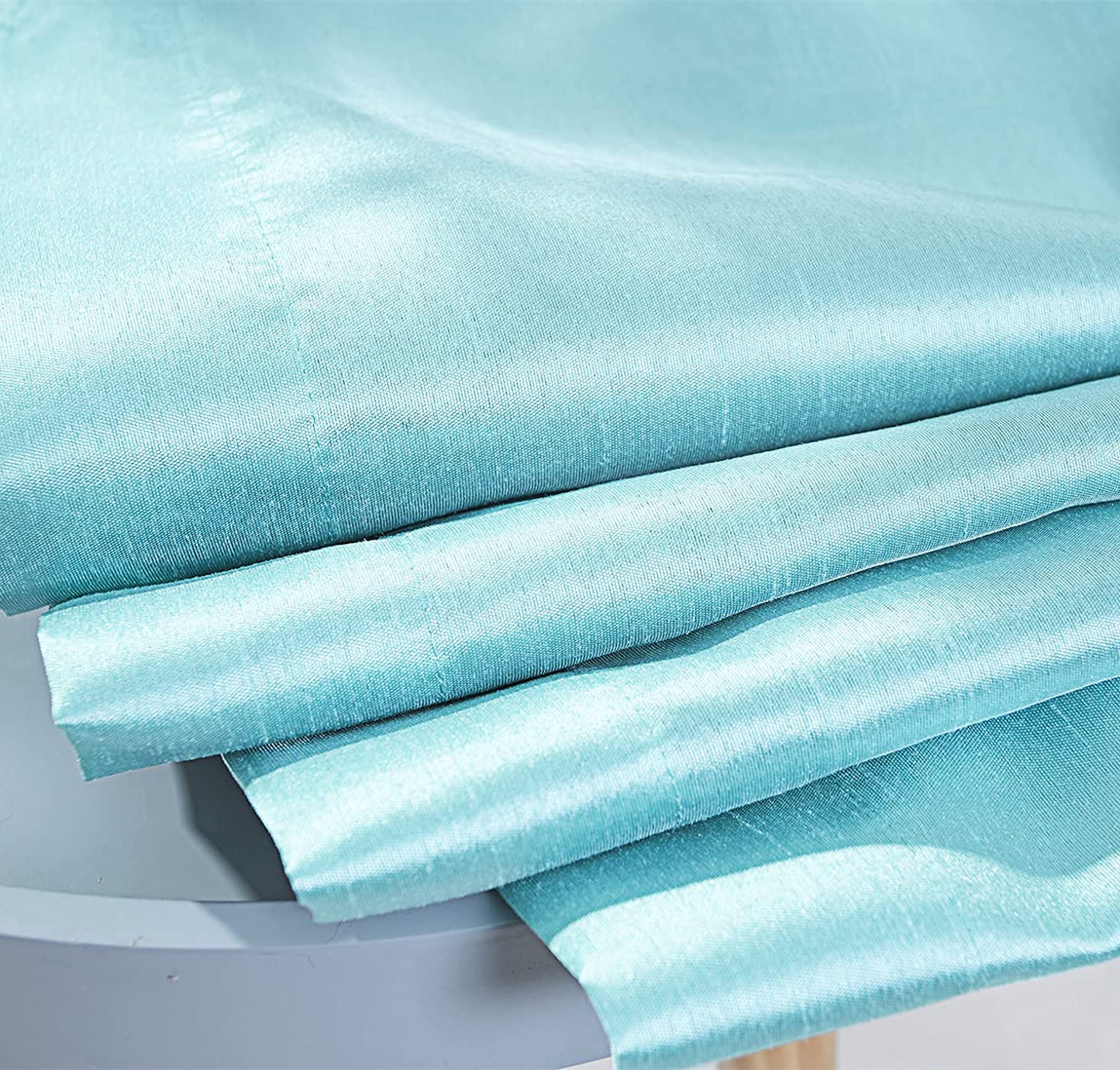 Aqua Blue Faux Silk Room-Darkening Blackout Curtains with Beige Liner(Sold By Pair)
