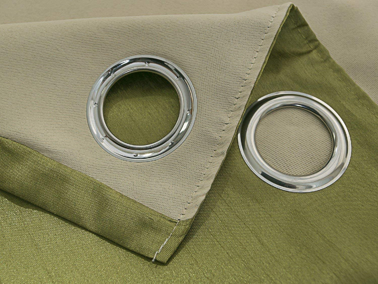 Green Faux Silk Room-Darkening Blackout Curtains with Beige Liner(Sold By Pair)